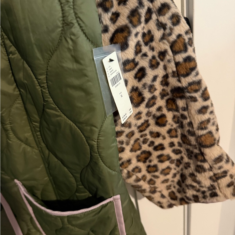 RARE!! ANTHROPOLOGIE Olive Green and Leopard Print liner coat - Picture 4 of 6
